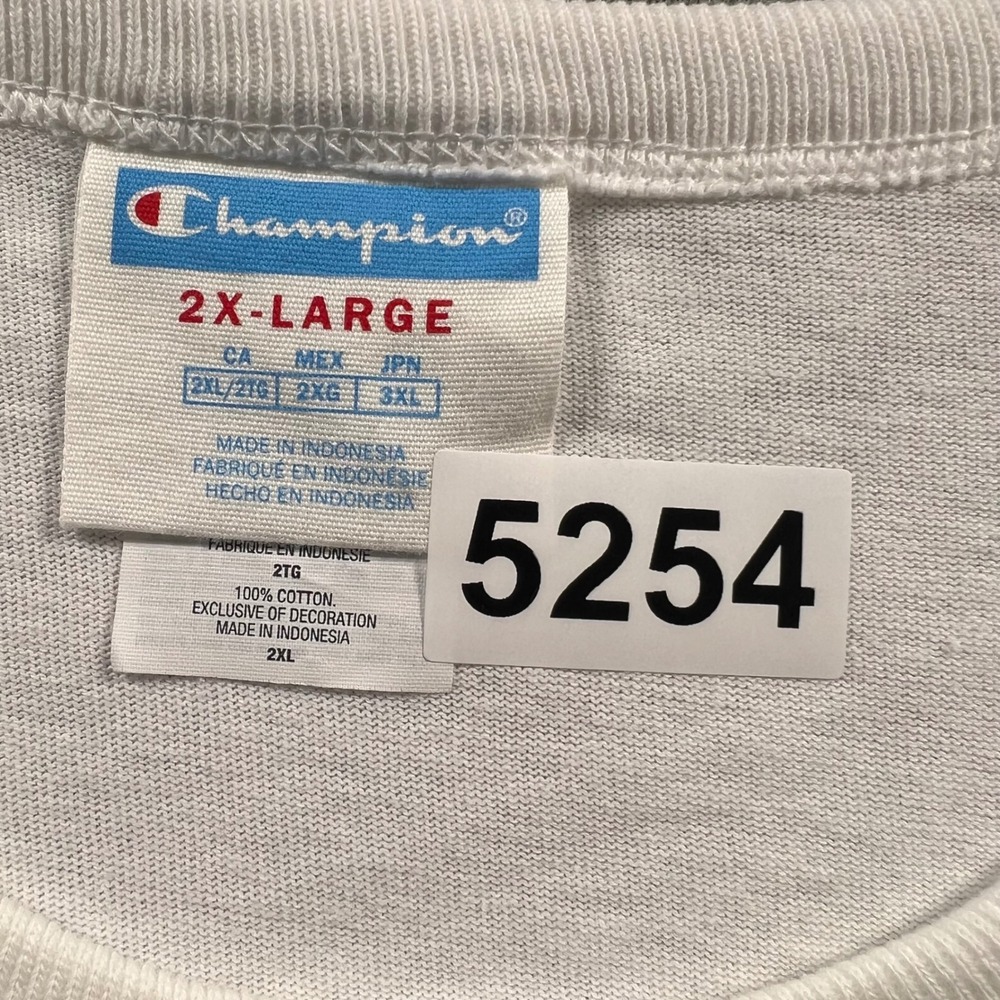 Champion Mens Script Logo T-Shirt White Cotton Short Sleeve XXL 5254 - Picture 2 of 5